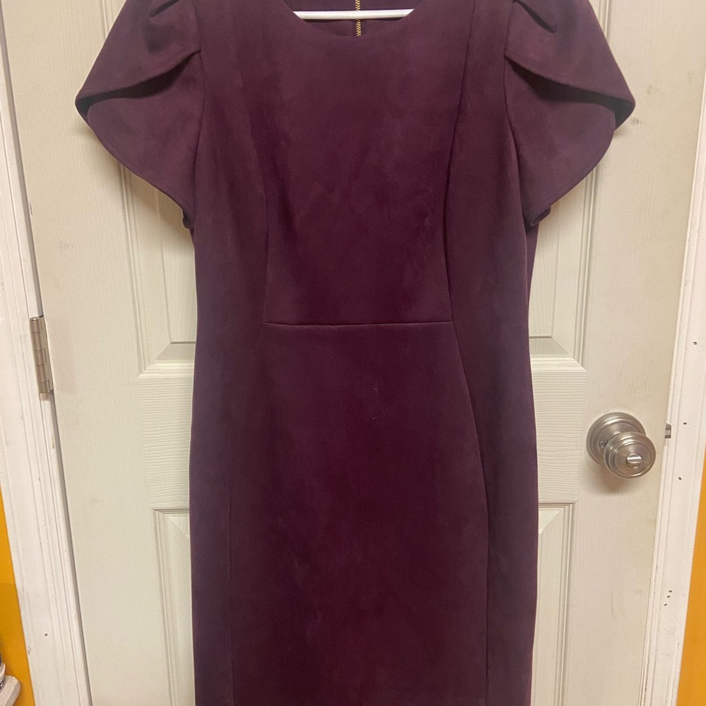 Calvin Klein Purple Pleated Puff Sleeve Midi Dress
